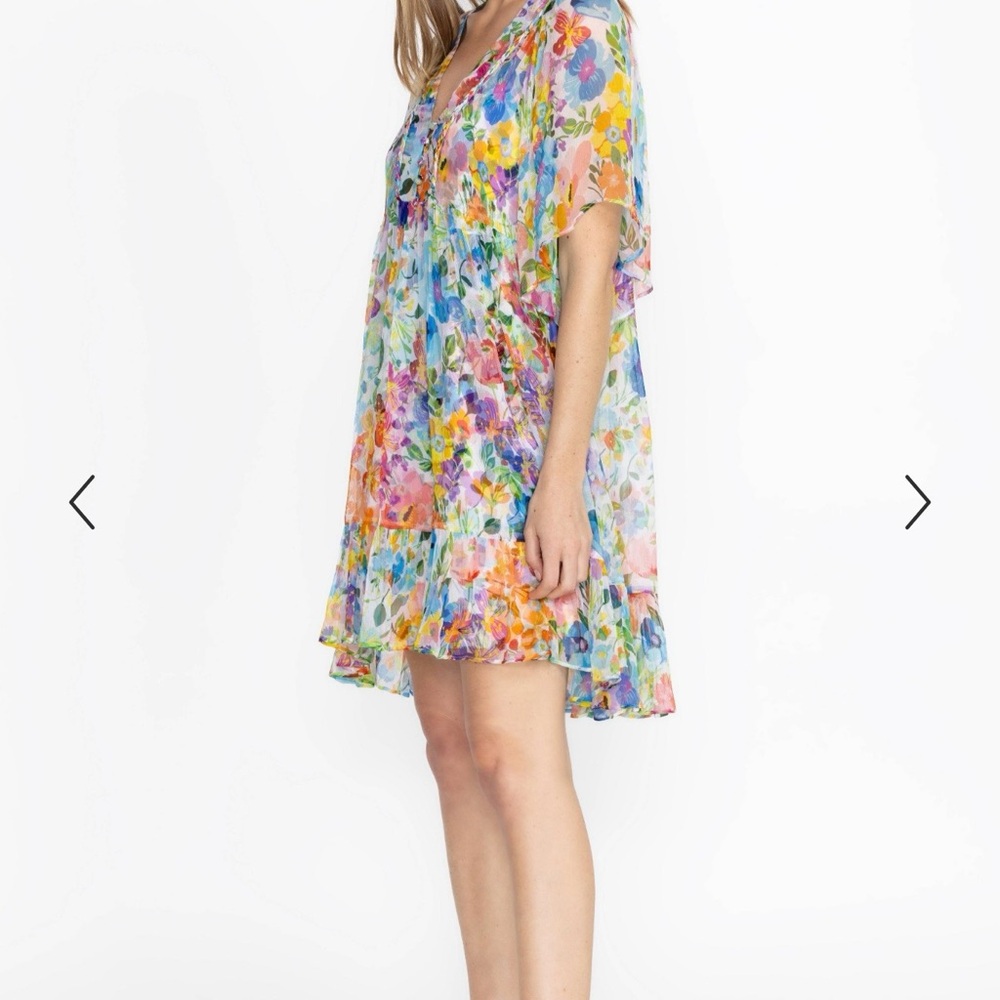 Johnny Was Silk Floral Mini Dress Boho Ruffle Hem Slip Lined Size M - Picture 4 of 8
